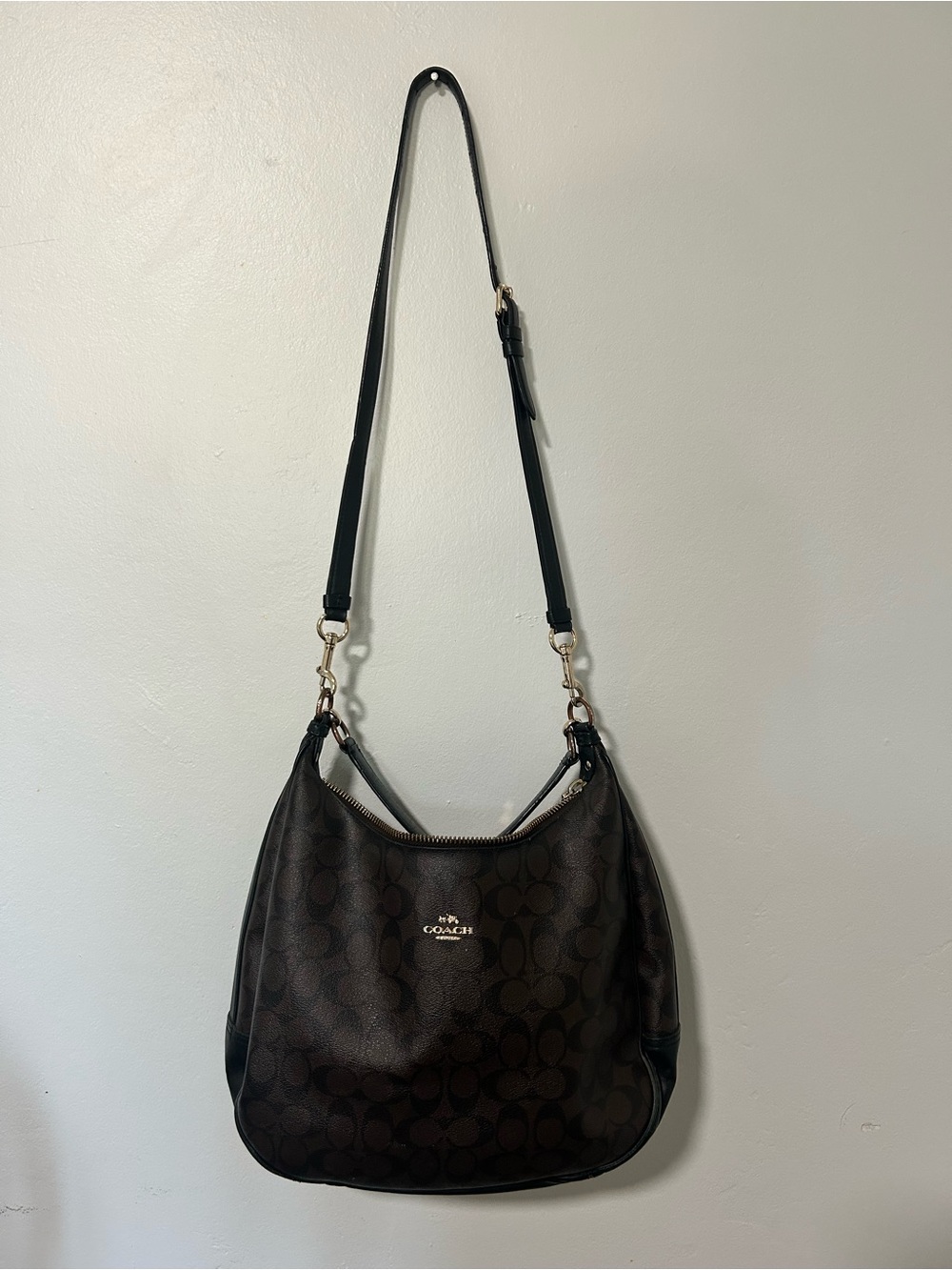 Coach Signature Brown & Black Crossbody Hobo Bag F58328 Gold Hardware - Picture 9 of 9